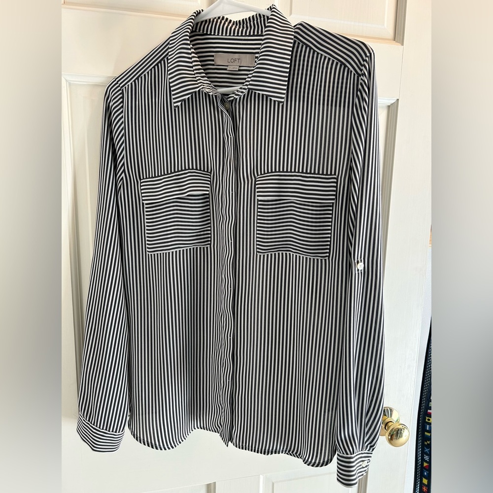Loft navy and white striped blouse